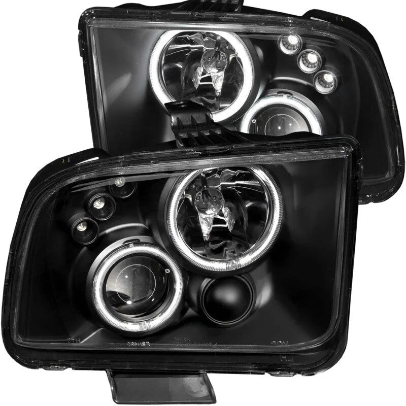 ANZO 2005-2009 Ford Mustang Projector Headlights w/ Halo Black - Side View