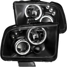 Load image into Gallery viewer, ANZO 2005-2009 Ford Mustang Projector Headlights w/ Halo Black - Side View