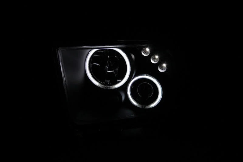 ANZO 2005-2009 Ford Mustang Projector Headlights w/ Halo Black - Back View