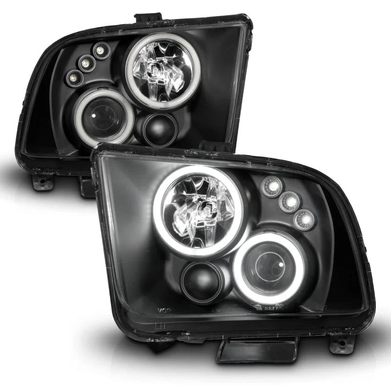 ANZO 2005-2009 Ford Mustang Projector Headlights w/ Halo Black - Installation View