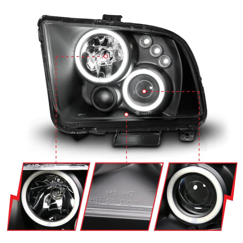 ANZO 2005-2009 Ford Mustang Projector Headlights w/ Halo Black - Additional View 5