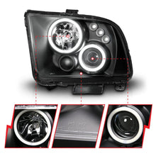 Load image into Gallery viewer, ANZO 2005-2009 Ford Mustang Projector Headlights w/ Halo Black - Additional View 5