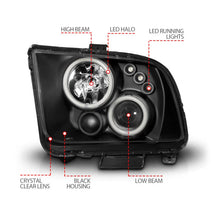Load image into Gallery viewer, ANZO 2005-2009 Ford Mustang Projector Headlights w/ Halo Black - Additional View 6