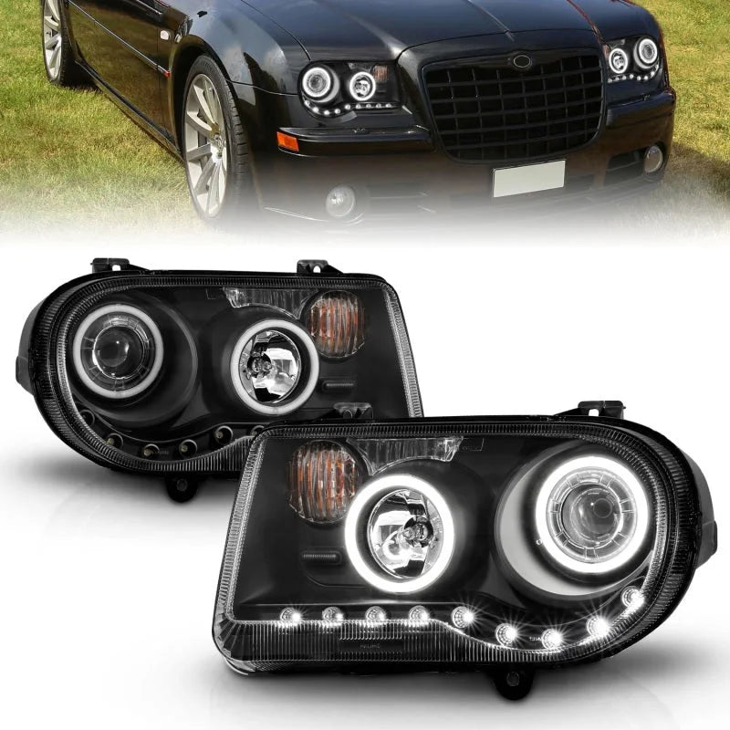 ANZO 2005-2010 Chrysler 300C Projector Headlights w/ Halo Black (CCFL) G2 - Main Product View