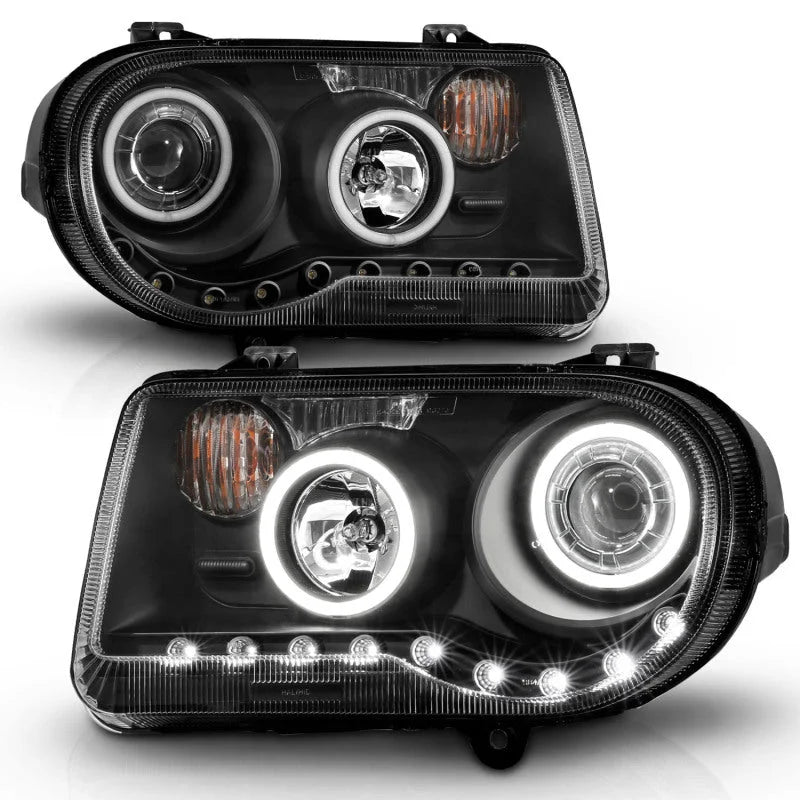 ANZO 2005-2010 Chrysler 300C Projector Headlights w/ Halo Black (CCFL) G2 - Installation View