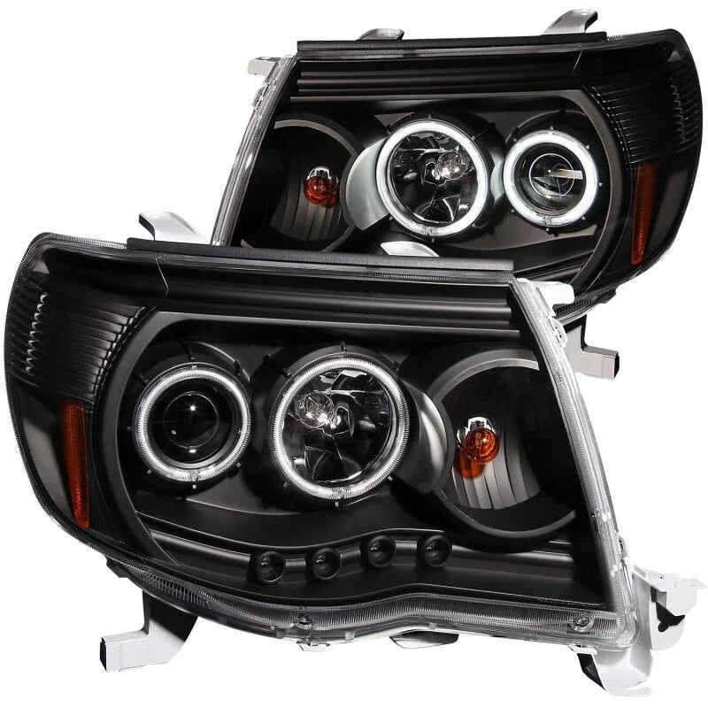 ANZO 2005-2011 Toyota Tacoma Projector Headlights w/ Halo Black - Side View