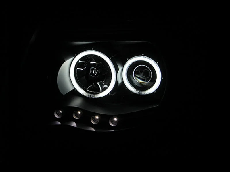 ANZO 2005-2011 Toyota Tacoma Projector Headlights w/ Halo Black - Back View