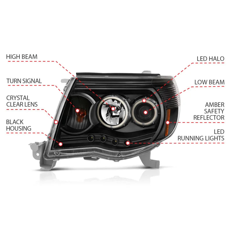 ANZO 2005-2011 Toyota Tacoma Projector Headlights w/ Halo Black - Additional View 8