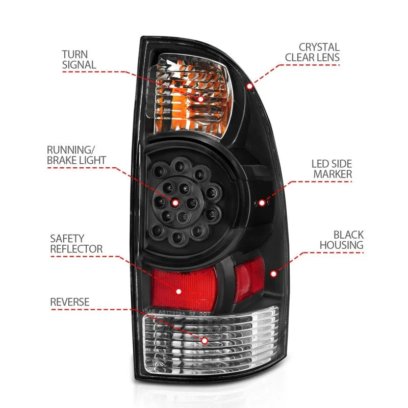 ANZO 2005-2015 Toyota Tacoma LED Taillights Black - Installation View