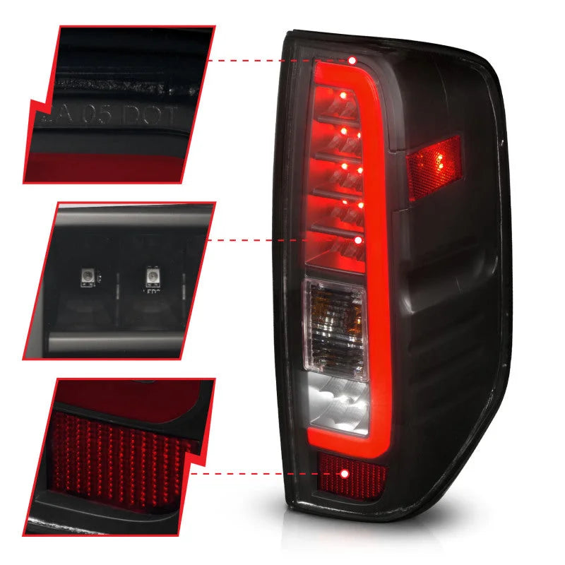 ANZO 2005-2021 Nissan Frontier LED Taillights Black Housing/Smoke Lens - Installation View