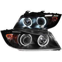 Load image into Gallery viewer, ANZO 2006-2008 BMW 3 Series E90-E91 Projector Headlights w/ Halo w/ LED Bar Black (CCFL) - Main Product View