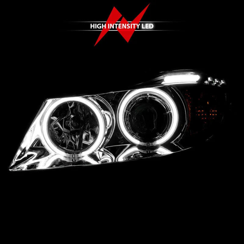 ANZO 2006-2008 BMW 3 Series E90-E91 Projector Headlights w/ Halo w/ LED Bar Chrome (CCFL) - Back View