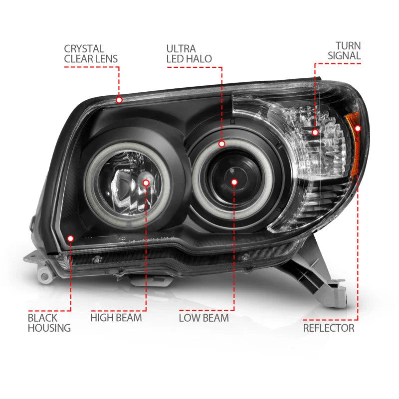ANZO 2006-2009 Toyota 4Runner Projector Headlights w/ Halo Black - Installation View