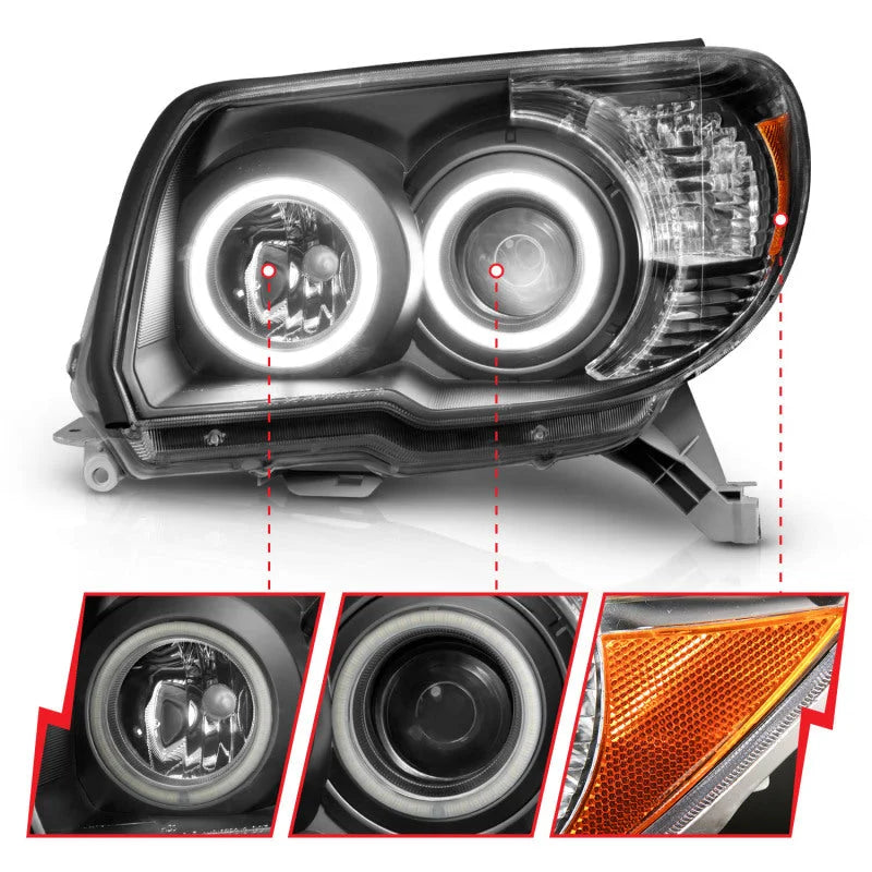 ANZO 2006-2009 Toyota 4Runner Projector Headlights w/ Halo Black - Additional View 5