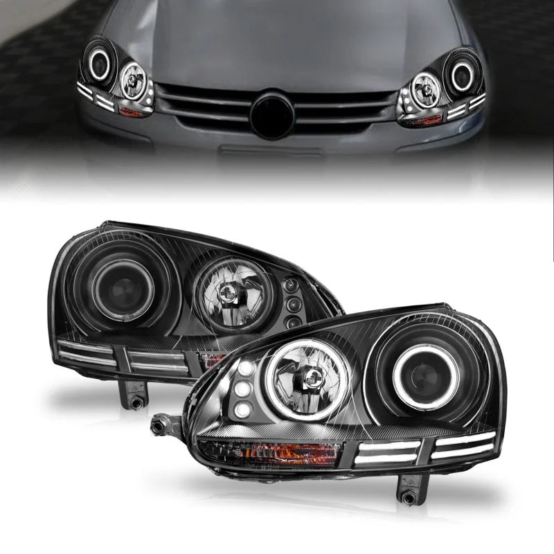 ANZO 2006-2009 Volkswagen Rabbit Projector Headlights w/ Halo Black (CCFL) - Main Product View