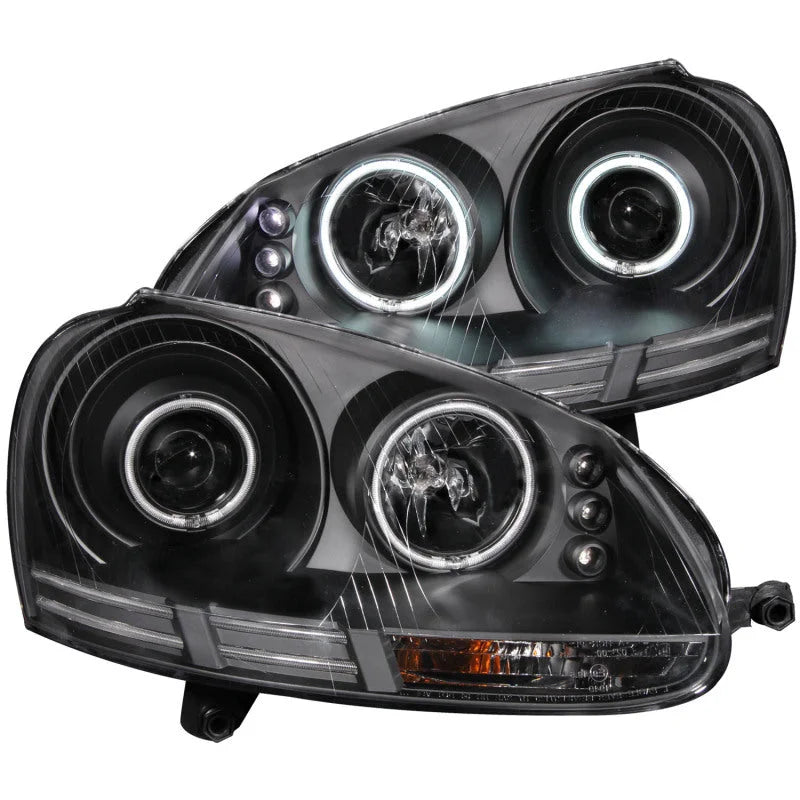 ANZO 2006-2009 Volkswagen Rabbit Projector Headlights w/ Halo Black (CCFL) - Side View