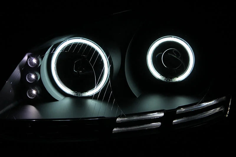 ANZO 2006-2009 Volkswagen Rabbit Projector Headlights w/ Halo Black (CCFL) - Back View