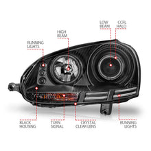 Load image into Gallery viewer, ANZO 2006-2009 Volkswagen Rabbit Projector Headlights w/ Halo Black (CCFL) - Additional View 6