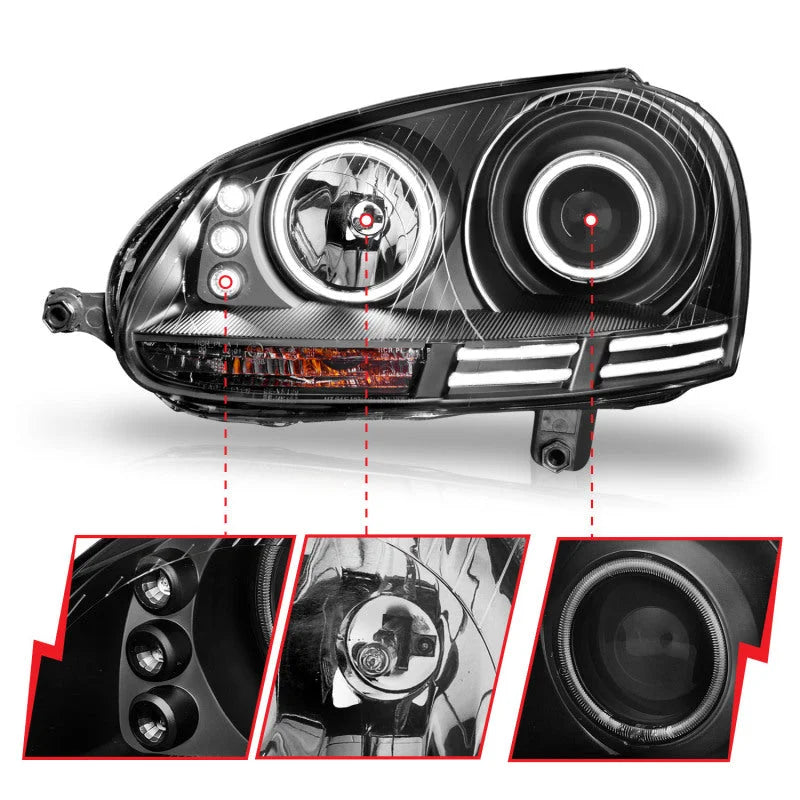 ANZO 2006-2009 Volkswagen Rabbit Projector Headlights w/ Halo Black (CCFL) - Additional View 7