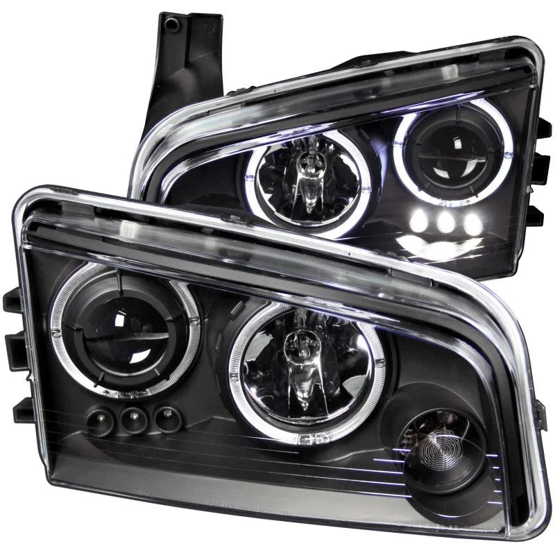 ANZO 2006-2010 Dodge Charger Projector Headlights w/ Halo Black - Main Product View