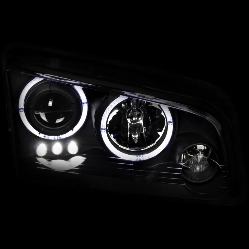 ANZO 2006-2010 Dodge Charger Projector Headlights w/ Halo Black - Side View