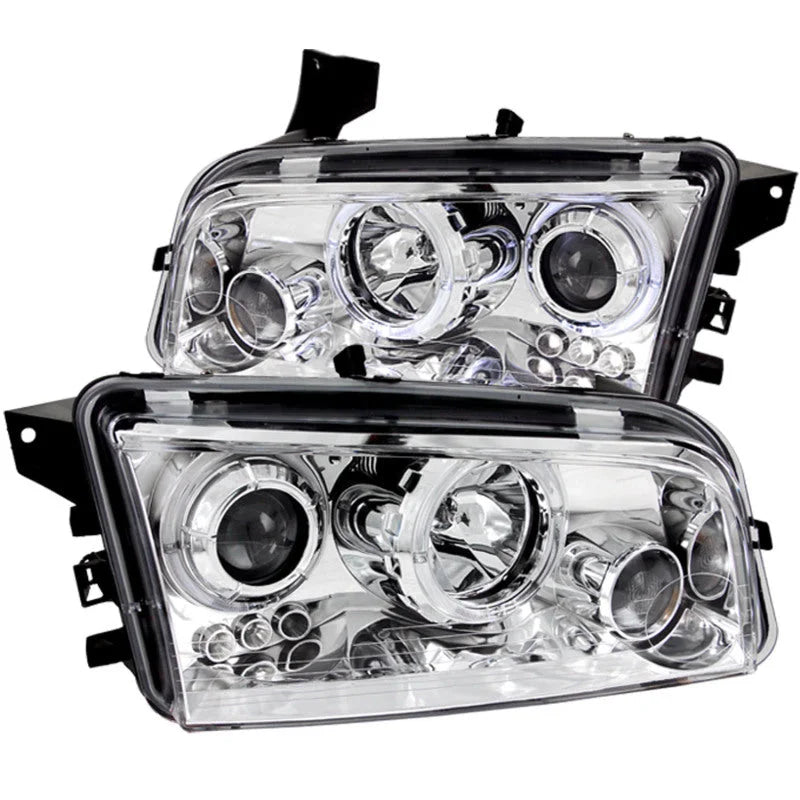 ANZO 2006-2010 Dodge Charger Projector Headlights w/ Halo Chrome - Main Product View