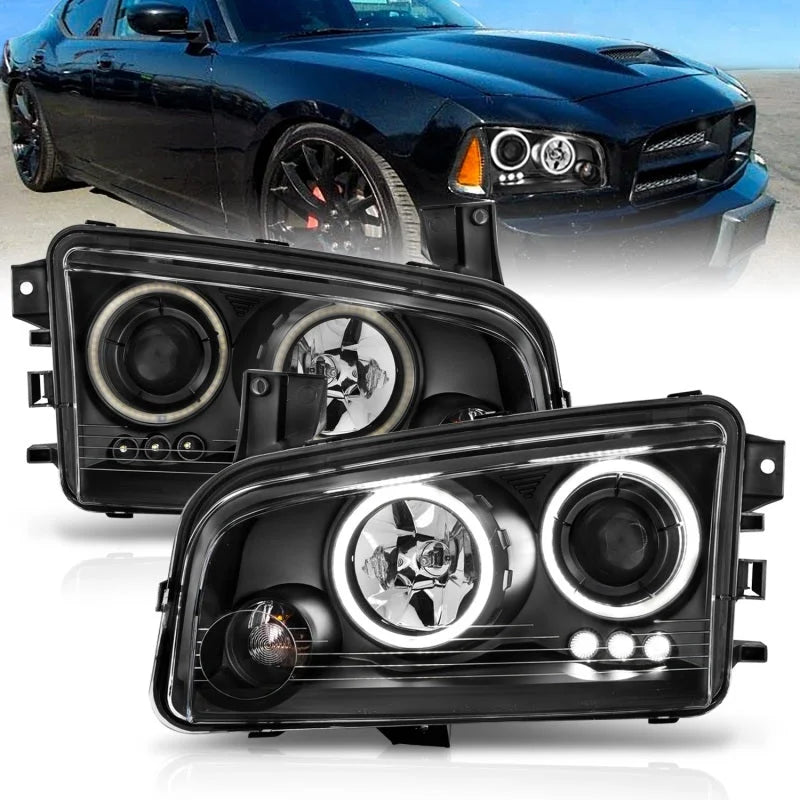 ANZO 2006-2010 Dodge Charger Projector Headlights w/ Halo Chrome (CCFL) - Main Product View