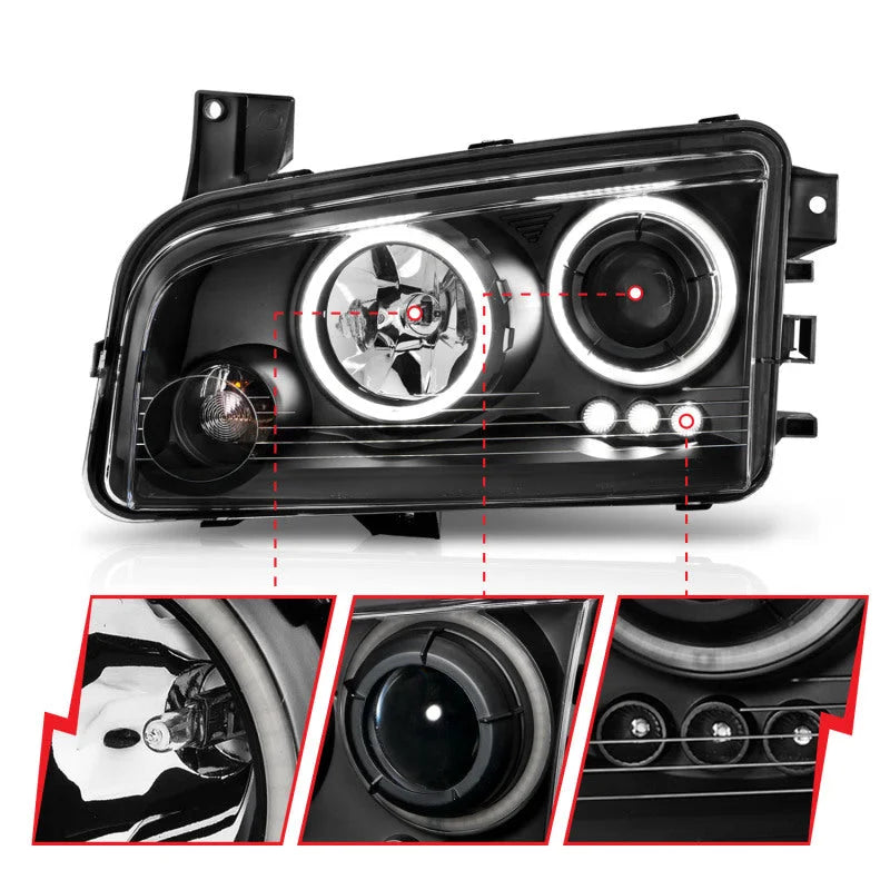 ANZO 2006-2010 Dodge Charger Projector Headlights w/ Halo Chrome (CCFL) - Additional View 7