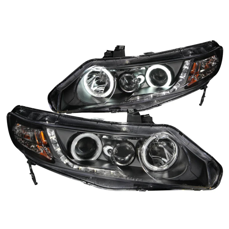 ANZO 2006-2011 Honda Civic Projector Headlights w/ Halo Black (CCFL) - Main Product View