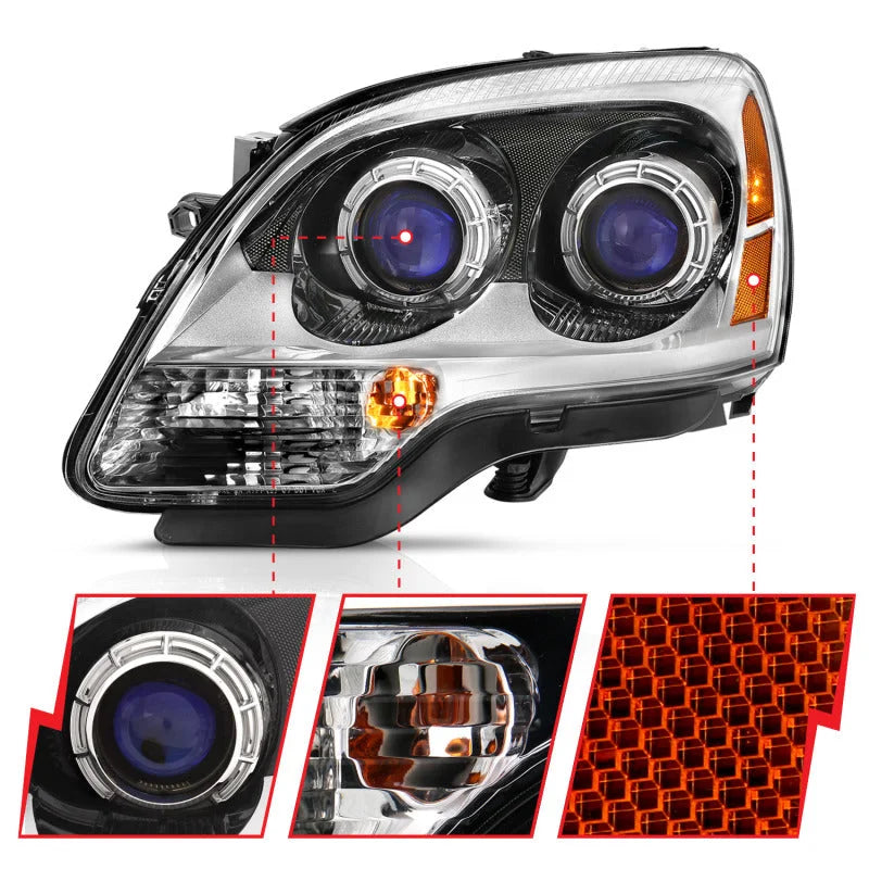ANZO 2007-2008 Gmc Acadia Crystal Headlight Chrome Amber(OE) - Back View