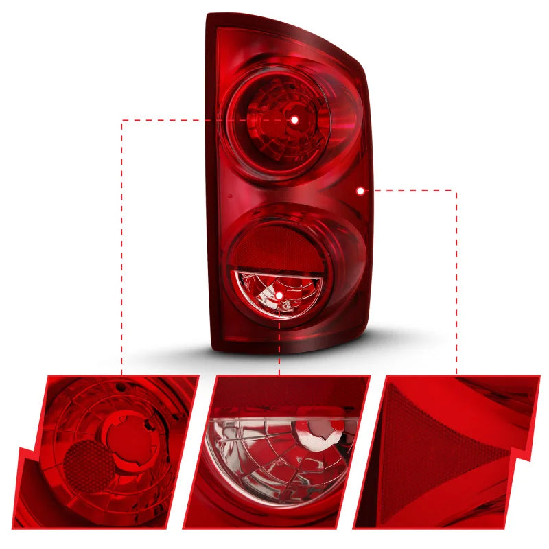 ANZO 2007-2009 Dodge Ram 1500 Tail Light Red Lens (OE) - Side View