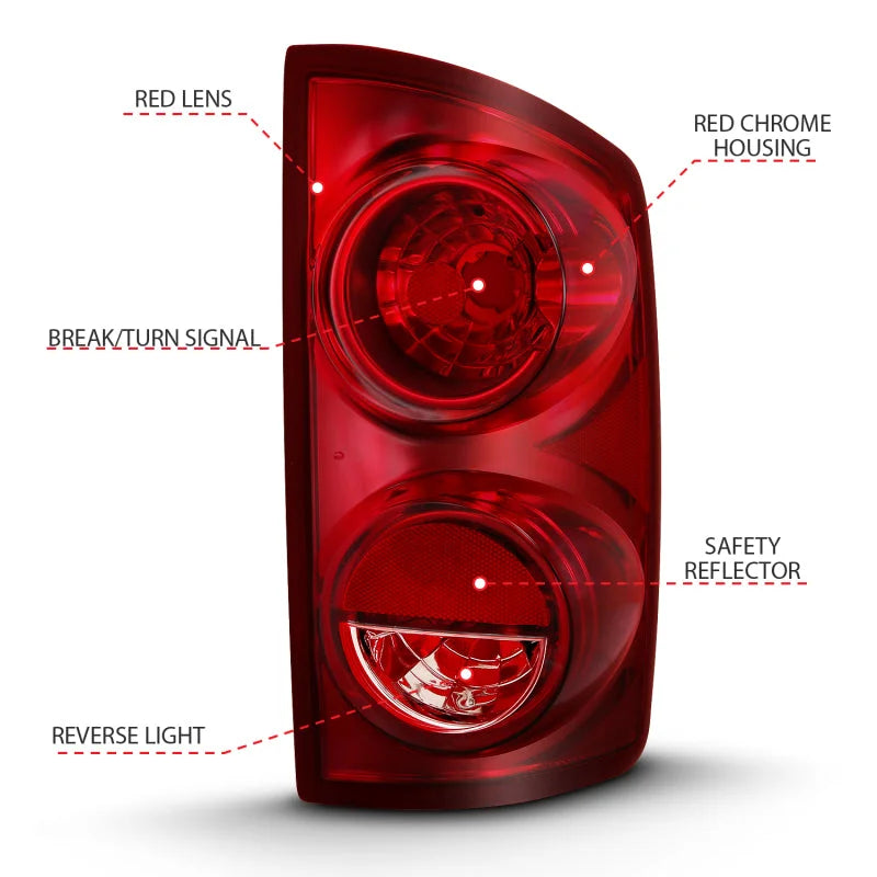 ANZO 2007-2009 Dodge Ram 1500 Tail Light Red Lens (OE) - Additional View 5