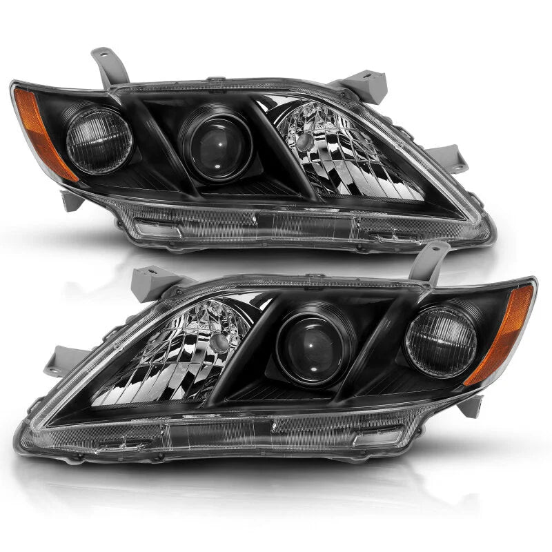 ANZO 2007-2009 Toyota Camry Projector Headlight Black Amber - Main Product View