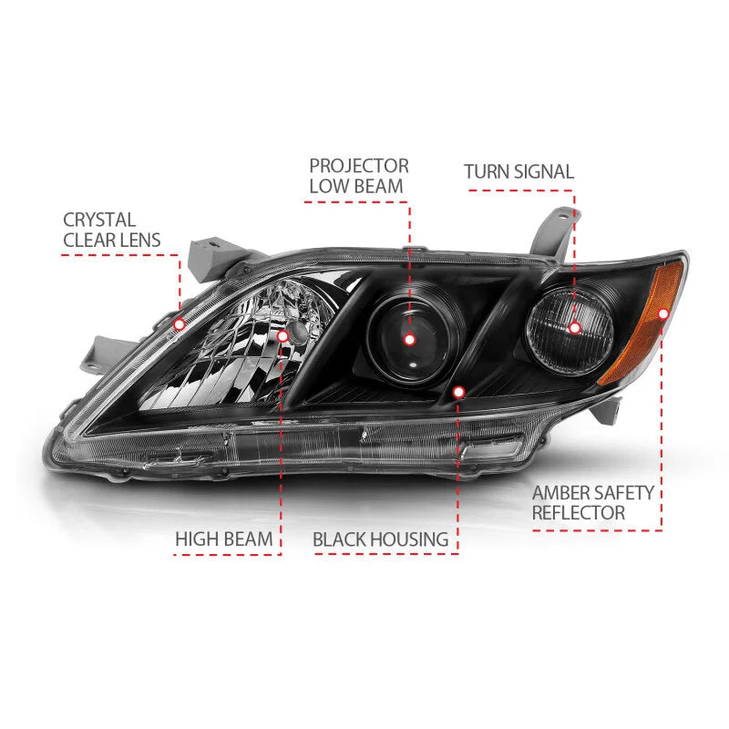 ANZO 2007-2009 Toyota Camry Projector Headlight Black Amber - Additional View 5