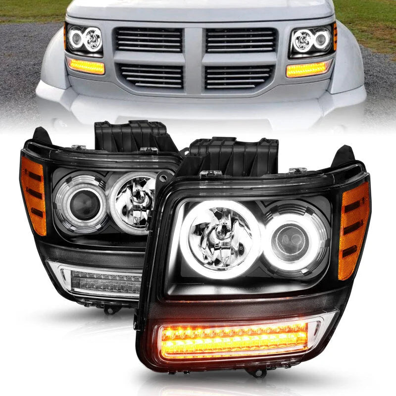 ANZO 2007-2012 Dodge Nitro Projector Headlights w/ Halo Black (CCFL) G2 - Back View