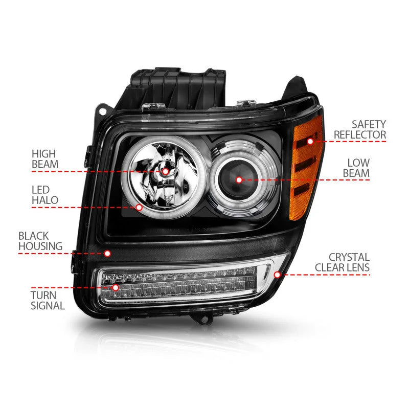 ANZO 2007-2012 Dodge Nitro Projector Headlights w/ Halo Black (CCFL) G2 - Additional View 6