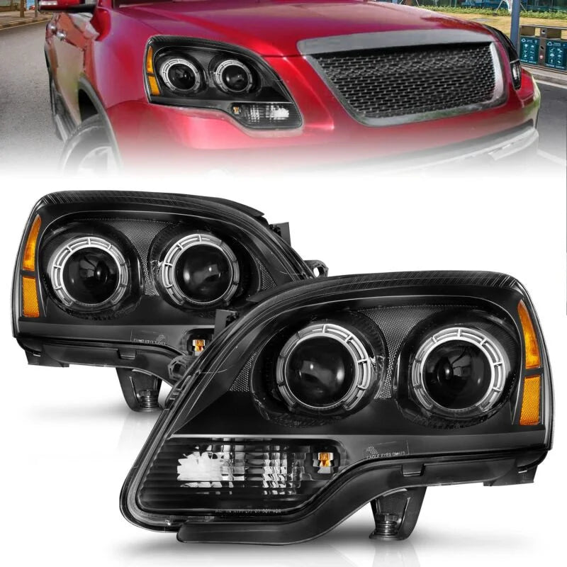 ANZO 2007-2012 GMC Acadia Projector Headlights Balck Housing - Main Product View