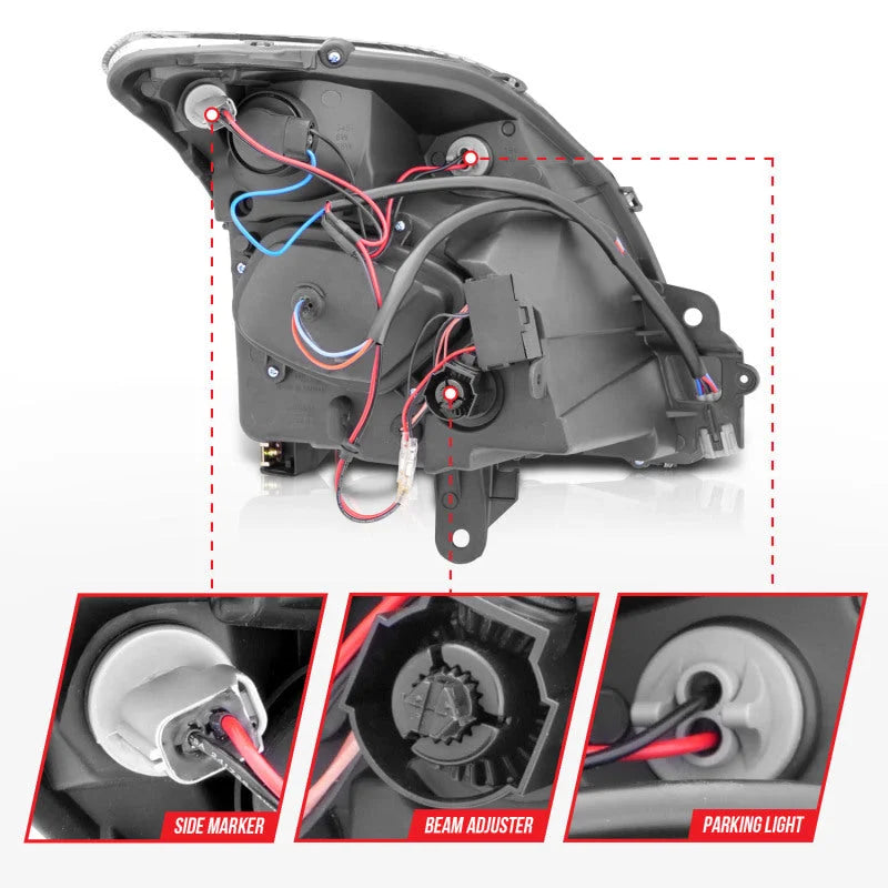 ANZO 2007-2012 Nissan Sentra Projector Headlights Black - Back View