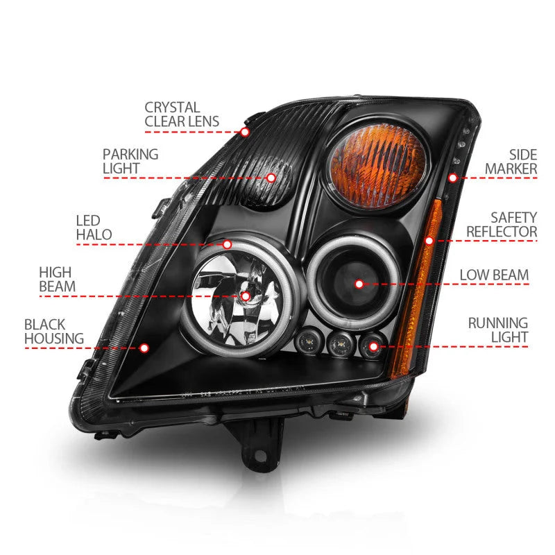 ANZO 2007-2012 Nissan Sentra Projector Headlights Black - Installation View