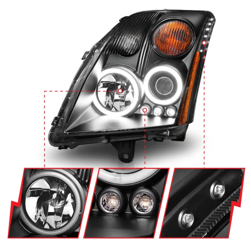 ANZO 2007-2012 Nissan Sentra Projector Headlights Black - Additional View 7