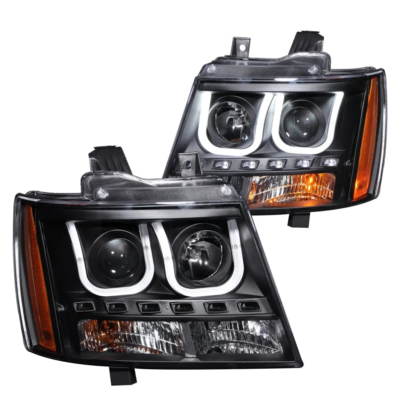 ANZO 2007-2013 Chevrolet Avalanche Projector Headlights w/ U-Bar Black - Main Product View