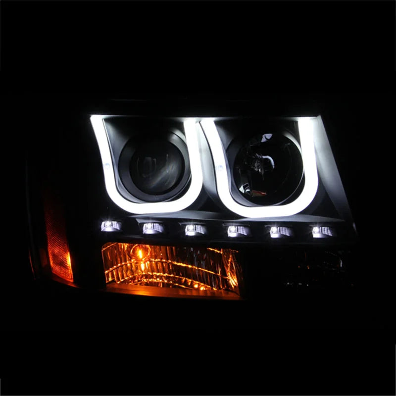 ANZO 2007-2013 Chevrolet Avalanche Projector Headlights w/ U-Bar Black - Side View