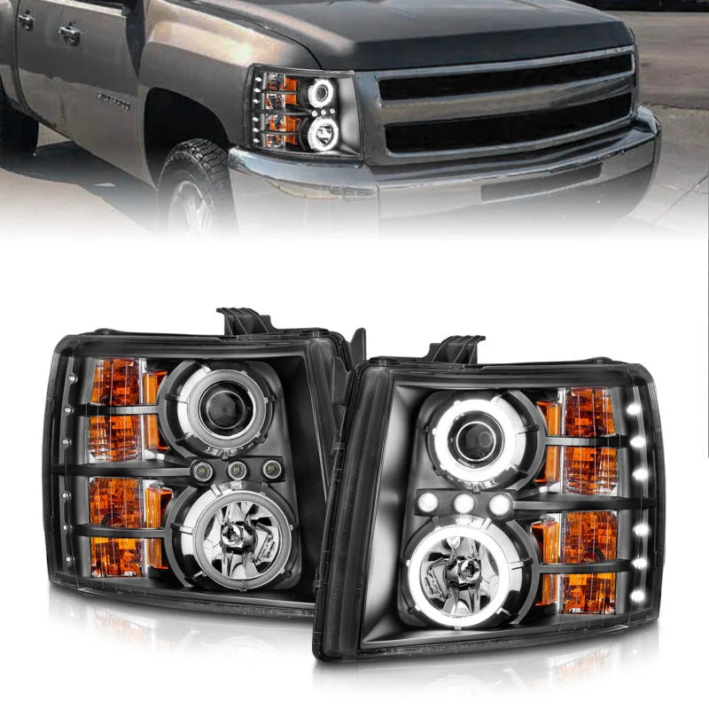 ANZO 2007-2013 Chevrolet Silverado 1500 Projector Headlights w/ Halo Black - Additional View 6