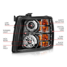 Load image into Gallery viewer, ANZO 2007-2013 Chevrolet Silverado 1500 Projector Headlights w/ Halo Black - Additional View 9