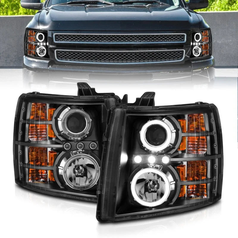 ANZO 2007-2013 Chevrolet Silverado 1500 Projector Headlights w/ Halo Black - Main Product View
