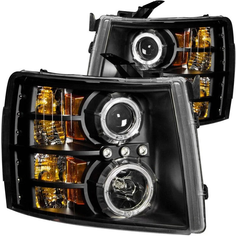 ANZO 2007-2013 Chevrolet Silverado 1500 Projector Headlights w/ Halo Black - Side View
