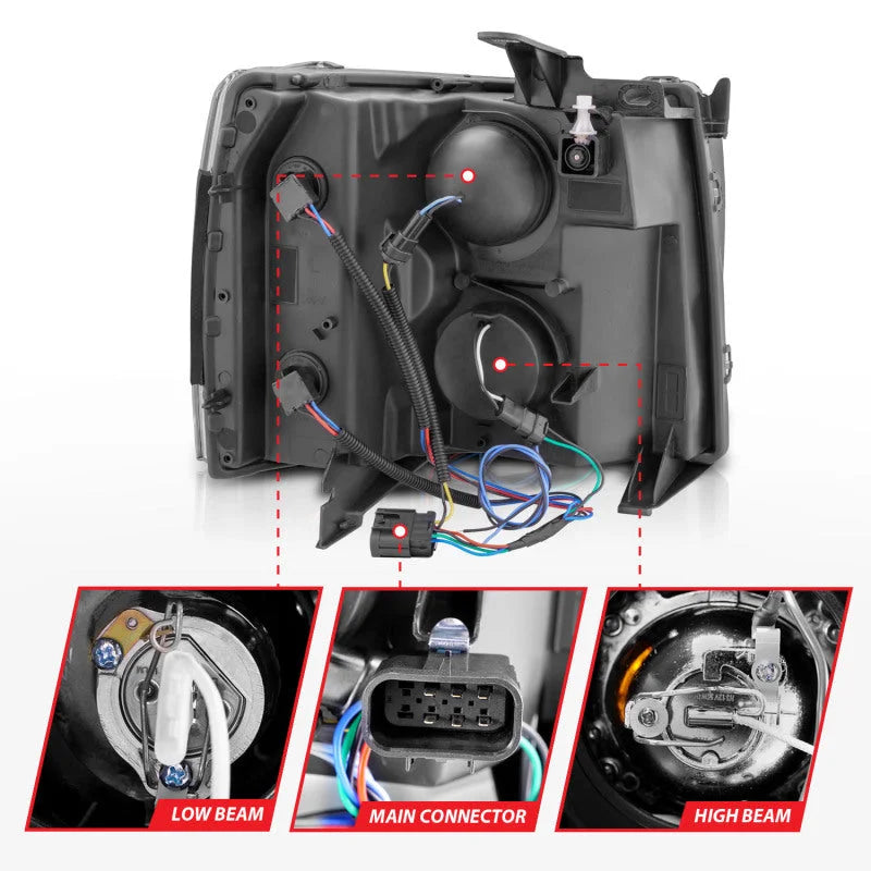ANZO 2007-2013 Chevrolet Silverado 1500 Projector Headlights w/ Halo Black - Installation View