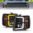 Load image into Gallery viewer, ANZO 2007-2013 Chevrolet Silverado 1500 Projector w/ Light Bar Black Housing w/ Sequential - Main Product View