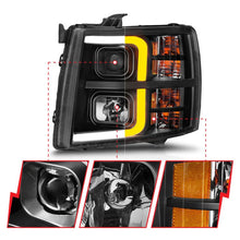 Load image into Gallery viewer, ANZO 2007-2013 Chevrolet Silverado 1500 Projector w/ Light Bar Black Housing w/ Sequential - Side View
