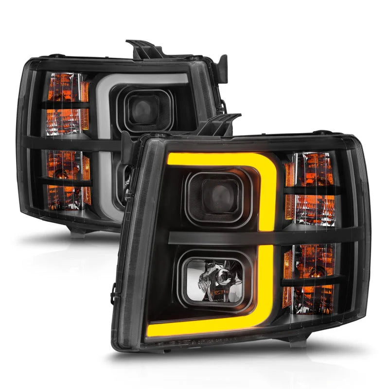 ANZO 2007-2013 Chevrolet Silverado 1500 Projector w/ Light Bar Black Housing w/ Sequential - Installation View